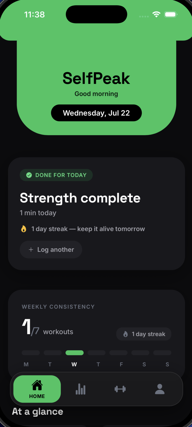 SelfPeak home screen
